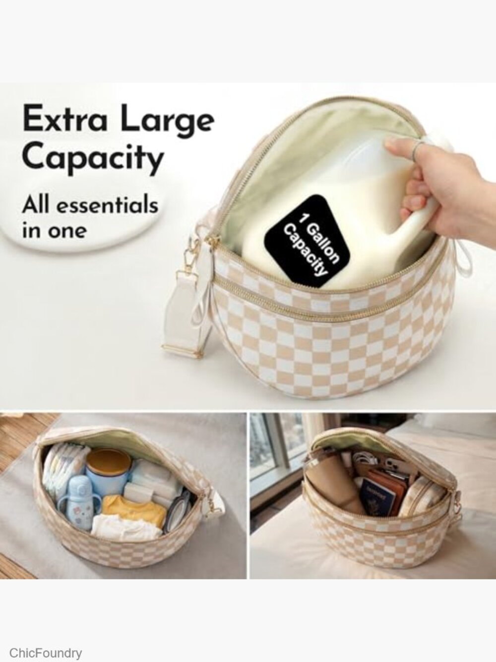 Large Nylon Crescent Crossbody Bum Bag, Sling Belt Bag, Multi-Pocket Shoulder - Picture 4 of 6